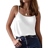 Ekouaer Silk Camisole Tops for Women Spaghetti Strap Tank Top Satin Cami Tops Crew Neck Silky Camis Basic Blose ShirtS-XXL