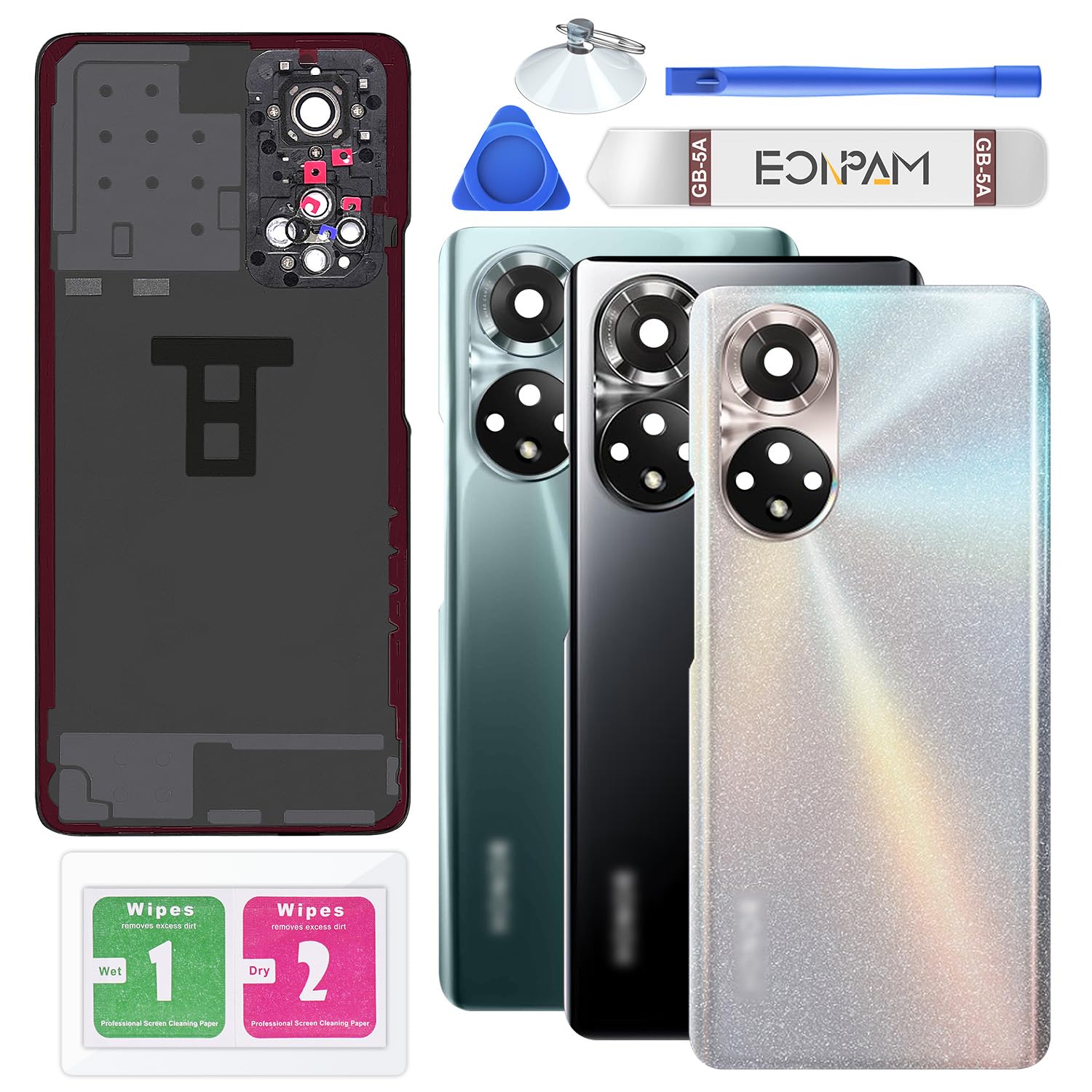 Eonpam Back Cover Glass for Honor 50 Rear Glass Replacement with Camera Lens + Repair Kit Genuine Rear Housing (Crystal)