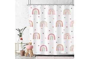 Ufeela Boho Rainbow Shower Curtain，Kids Girls Shower Curtain, Cute Pink Polka Dot Bathroom Decor for Girls Children, Modern Minimalist Aesthetic Pastel Bathtub Accessories Decor 72Wx72L