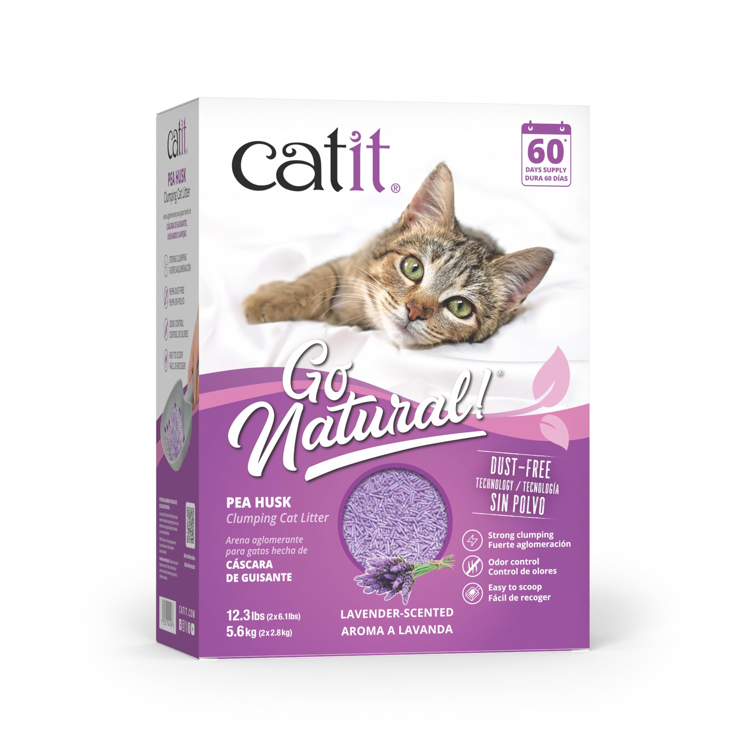 Catit Go Natural Lavender Scented Pea Husk Clumping Cat Litter, Deodorising, 99.9% Dust-Free, Fast Clumping Cat Litter, Plant-Based Litter for Cats & Kittens, 5.6kg (2 x 2.8kg)