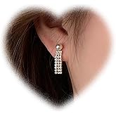 W WEILIRIAN Crystal Tassel Drop Earrings Boho Pearl Stud Earrings Cz Tassel Chain Earrings Gold Bridal Tassel Dangle Earrings Rhinestone Pearl Wedding Earrings Jewelry for Women