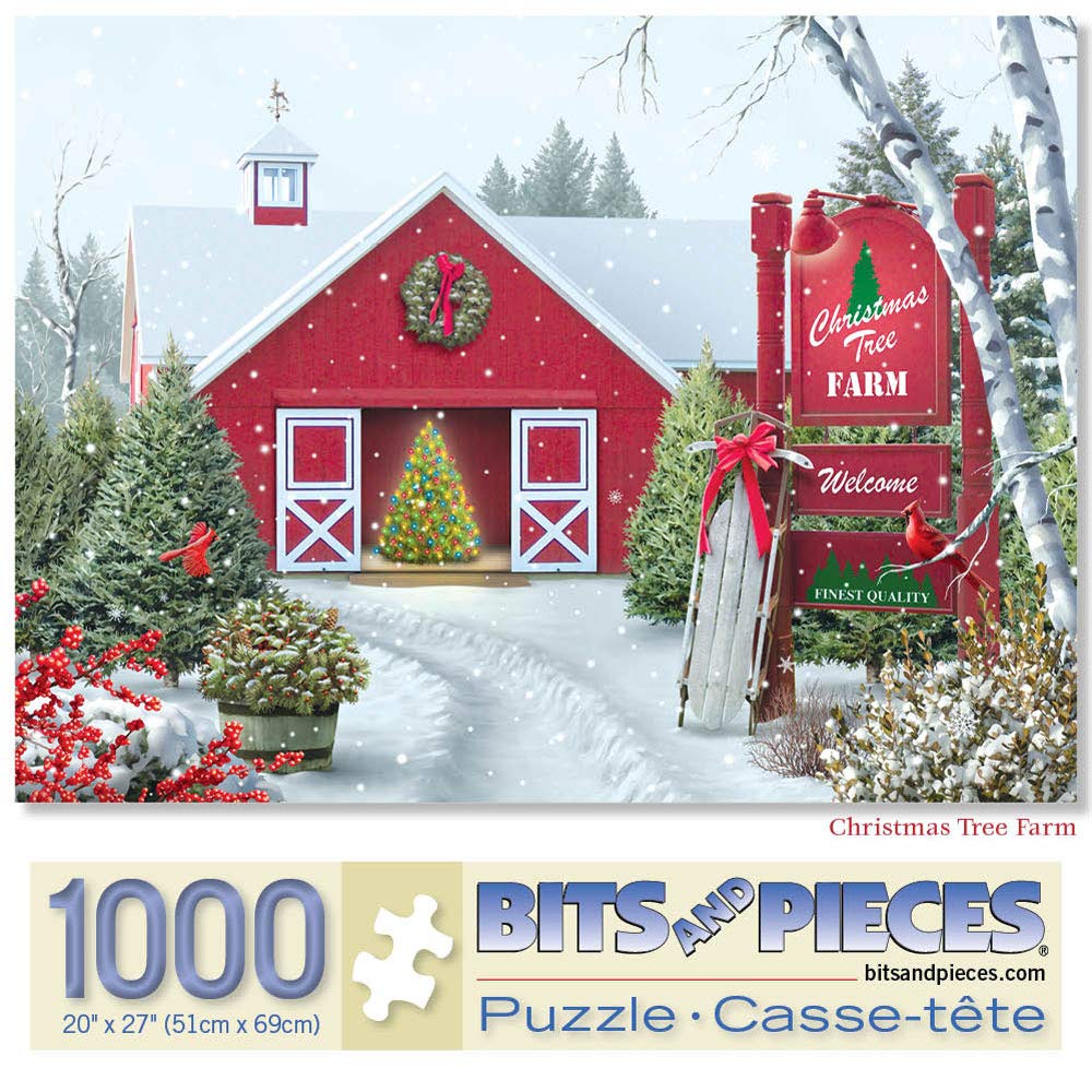 Bits and Pieces - 1000 Piece Jigsaw Puzzle for Adults - Christmas Tree Farm - 1000 pc Winter Holiday Snow Jigsaw by Artist Alan Giana