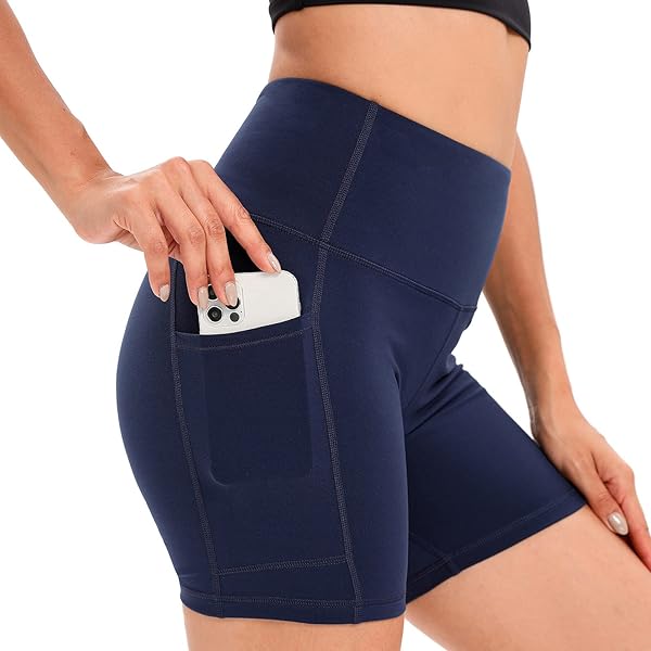 RONLIMO 2023 UPGRADED BIKER SHORTS WITH POCKETS FOR WOMEN HIGH WAISTED 5″ WORKOUT YOGA SHORTS RUNNING GYM SHORTS ATHLETIC