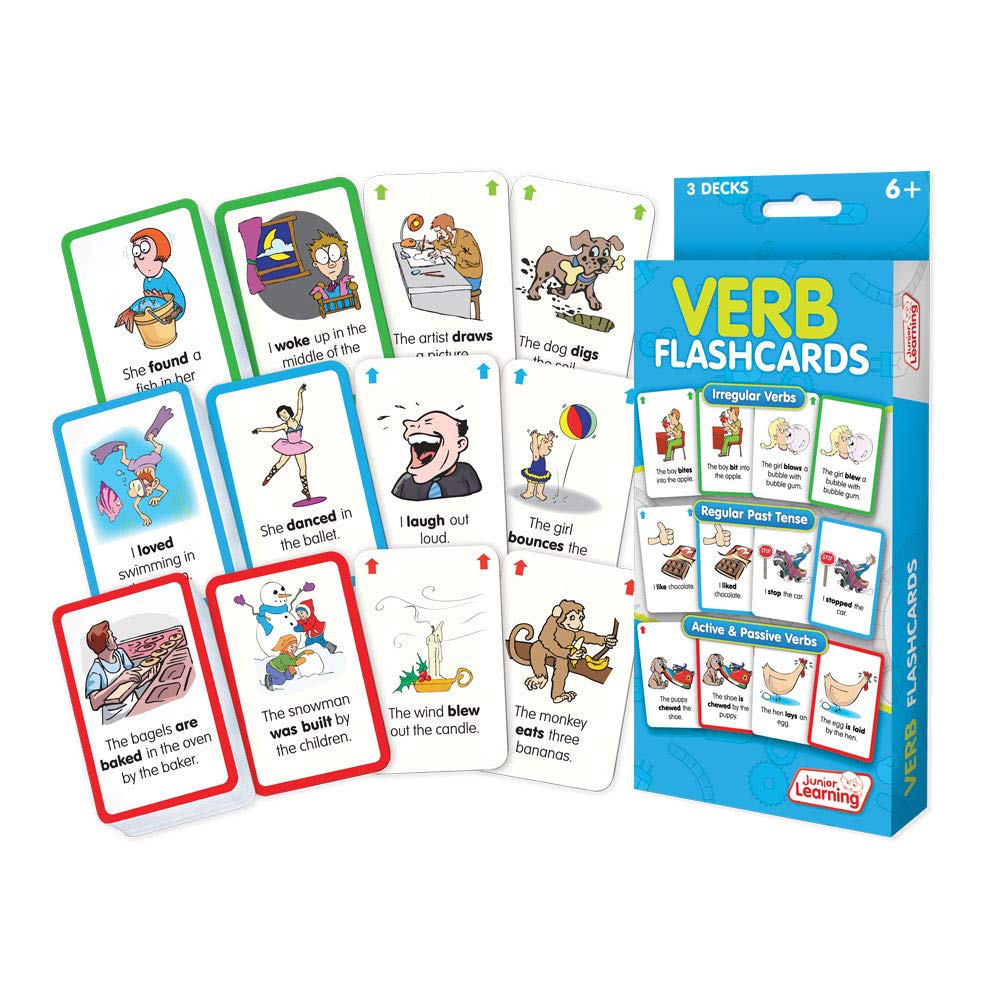 Junior Learning Verb Flashcards | 3 Decks of 54 cards | Topics: Irregular Verbs, Regular Past Tense and Active and Passive Verbs | Ages 6-9+, Year 5-6, Key Stage 2, M