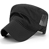 Rayna Fashion Mesh Back Cadet Caps for Women Lightweight Army Military Hats for Men Breathable Flat Top Dad Cap Black