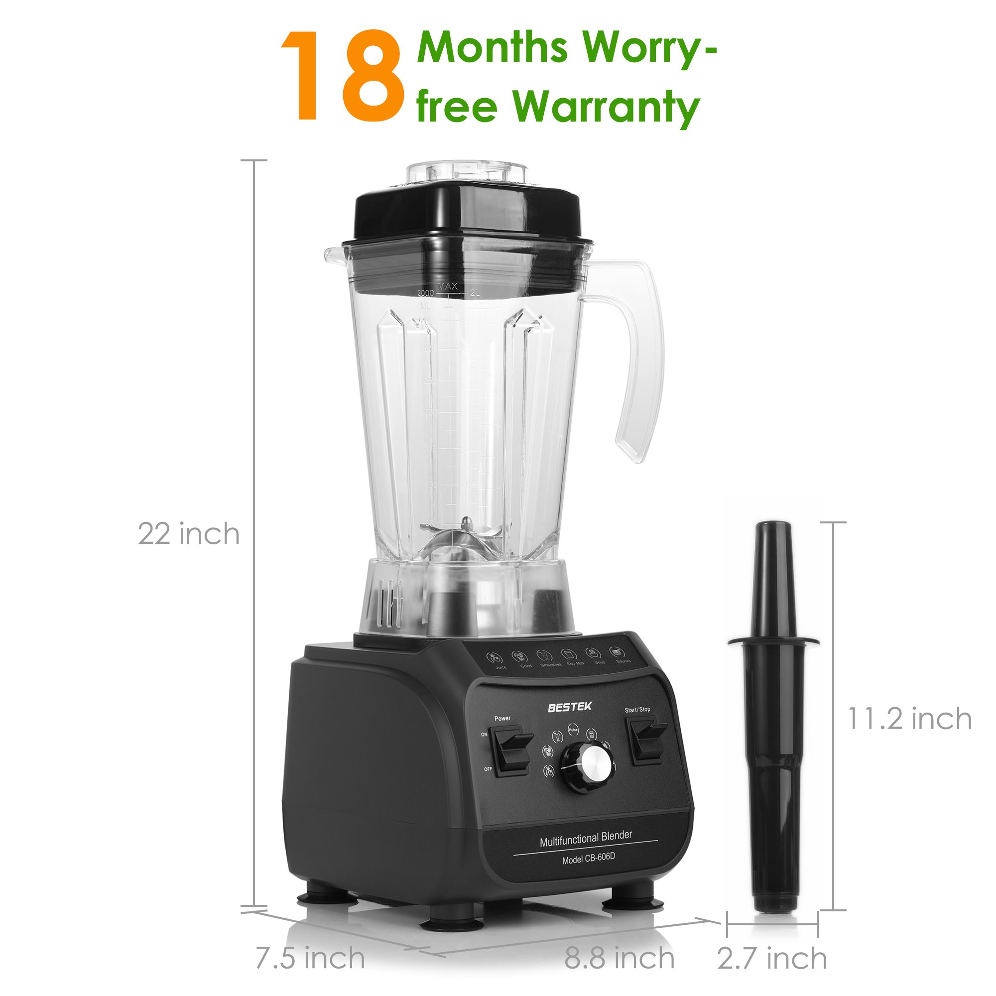 BESTEK Professional Blender for Shakes and Smoothies, 1500W Multi