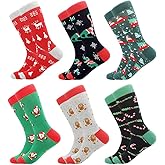 BONANGEL Christmas Socks for Men, 6 Pairs Mens Holiday Crew Socks, Christmas Gifts for Men