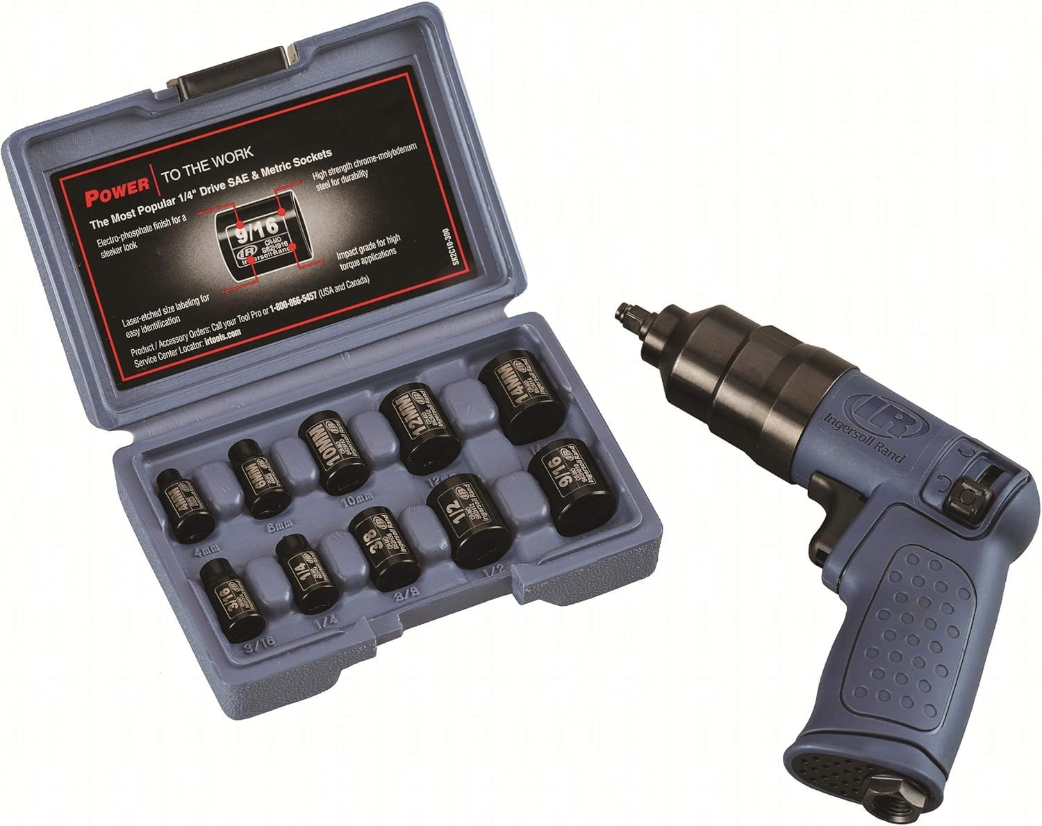Ingersoll-Rand 2101KA - 1/4" Mini Impact Wrench with Socket Set for Your Workshop, Pneumatic Impact Wrench for Heavy-Duty Use, Air Wrench Tool