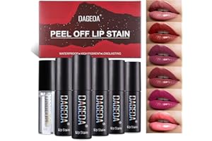 DAGEDA 5 Colors Peel Off Lip Stain Set,Tattoo Lip Stain Tint with Moisturizing Lip Oil, Highly Pigmented,Waterproof Long-lasting Peel Off Lip Liner Stain,Matte Finish Lip Makeup