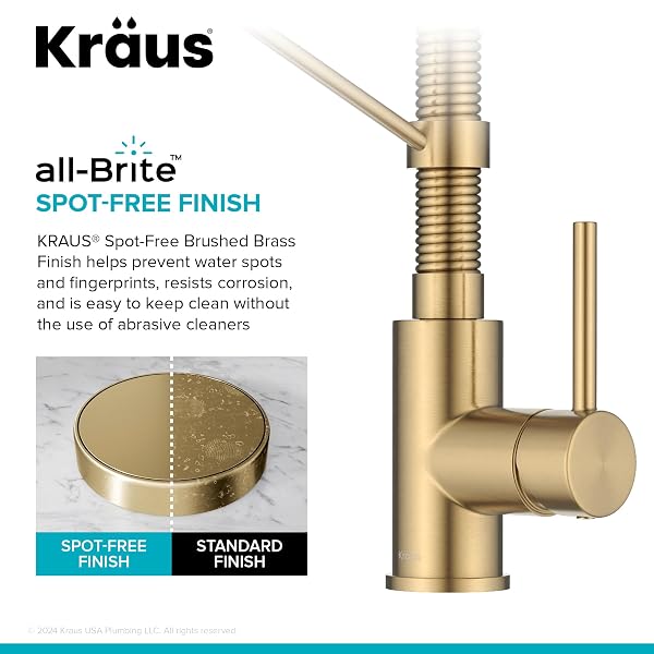 KRAUS BOLDEN COMMERCIAL STYLE 2-FUNCTION SINGLE HANDLE PULL DOWN KITCHEN FAUCET IN SPOT-FREE BRUSHED BRASS, KPF-1610BB