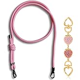 Purse Straps Replacement Crossbody, Paracord Rope Hand Woven Purse Strap with Gold Bag Extender Chain for Long Champ Mini Handbag Adjustable Bag Shoulder Strap for Women,Teens(Pink