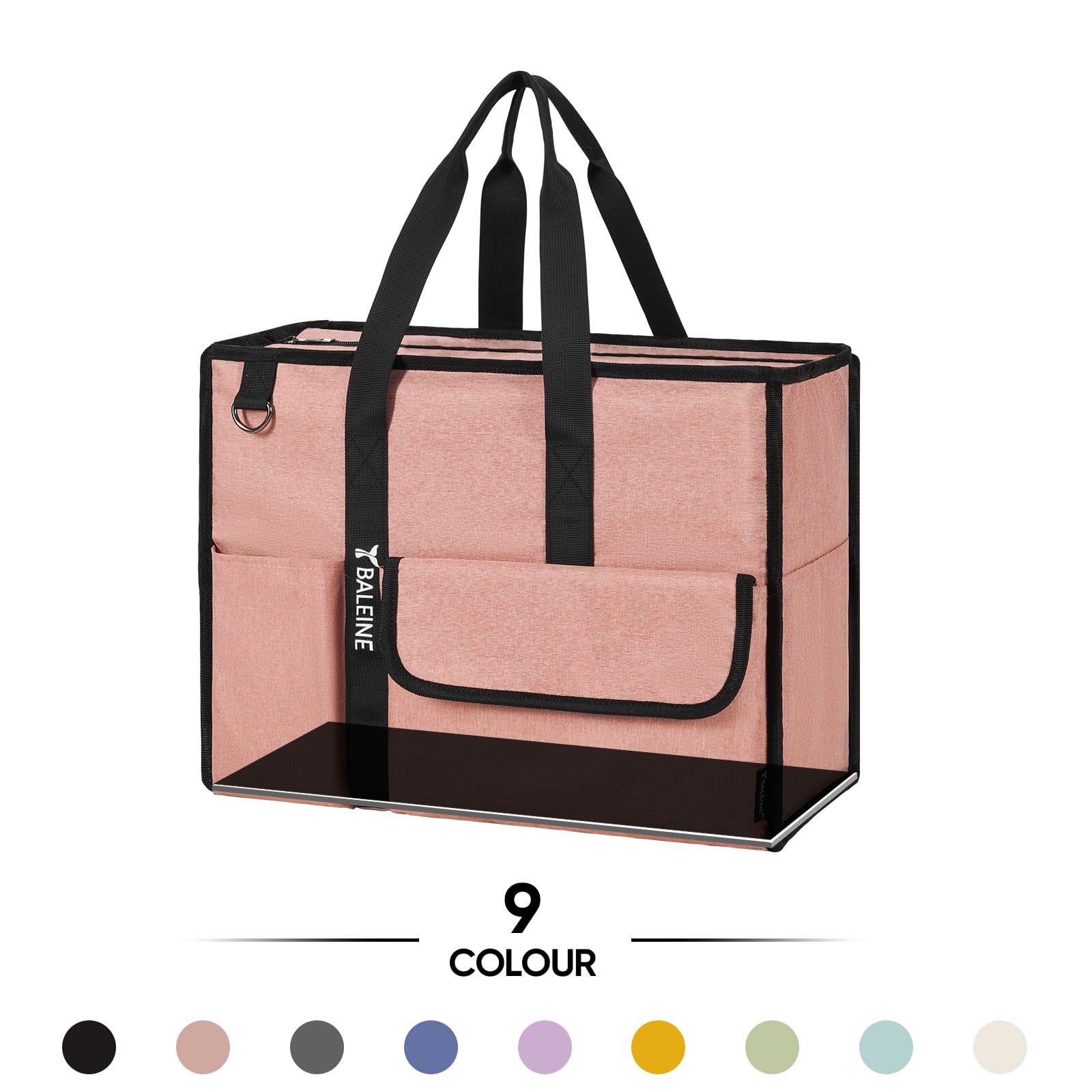 BALEINE Large Utility Tote Bag with Reinforced Bottom, Multi Pockets Foldable Tote Bag for Nurse, Travel, Work