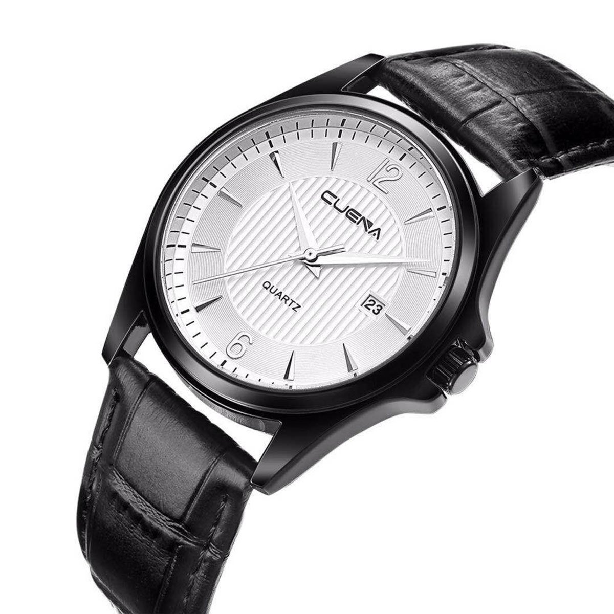 Simplicity Men\'s Wrist Quartz Watch, Comfortable PU Leather Watch with Simple Surface by CUENA, Black