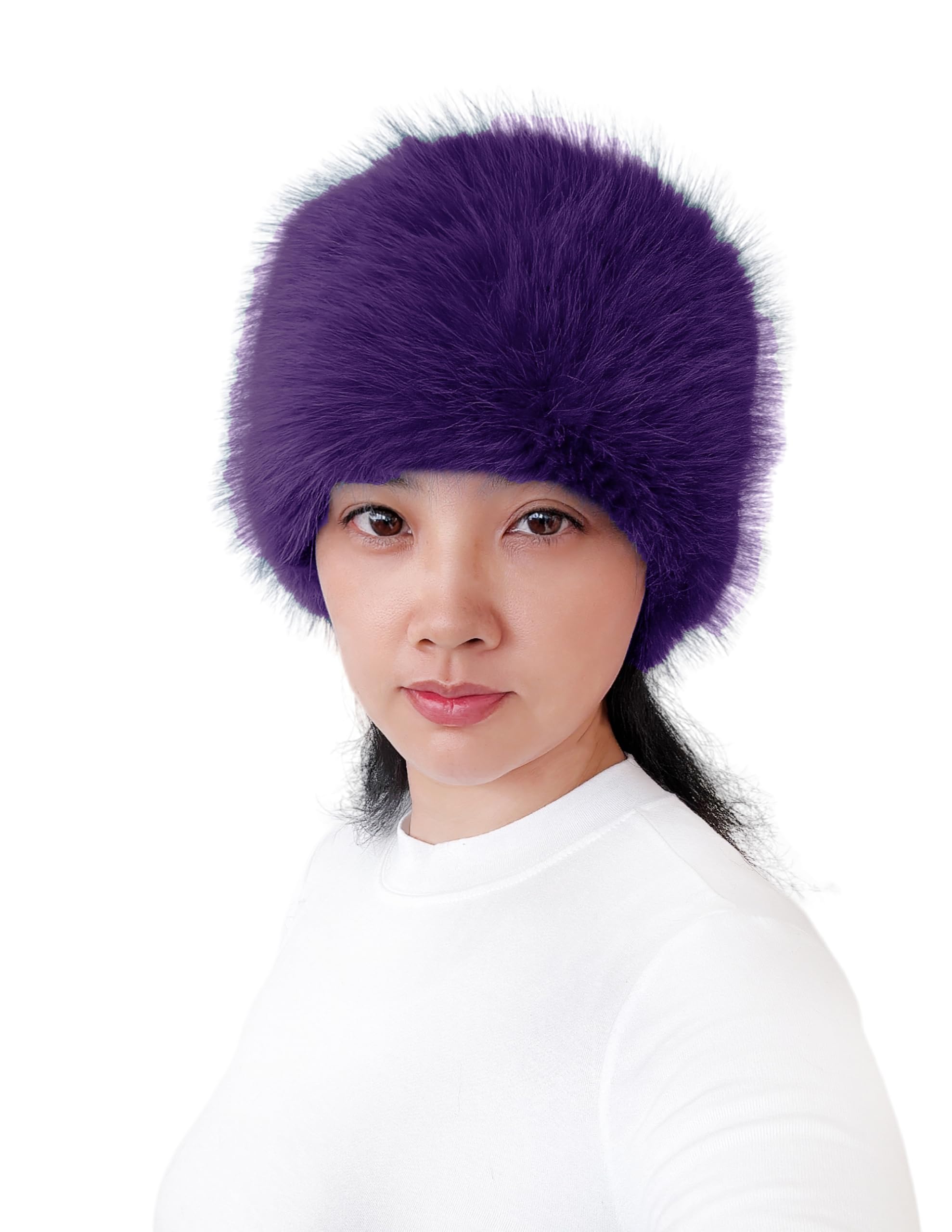 Lina & Lily Women's Winter Headband Head Ear Warmer Long Pile Faux Fur (Dark Purple) — image 1