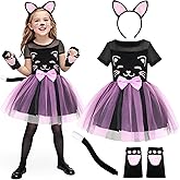 SVMK Girls Cat Costume Kids Toddler Kitty Dress Costumes Accessories Cat Ears Headband Gloves Tail Halloween Dress Up Cosplay