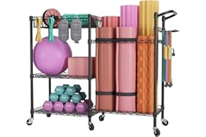 SINGAYE Dumbbell Rack Stand With Yoga Mat Storage, Gym Equipment Organizer, Cart for Workout Room, Home Gym With Hooks and Wheels