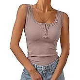 Kissfix Tank Tops for Women Summer Casual Cute Sleeveless Henley Shirts Beach Vacation Clothes Basic Tees