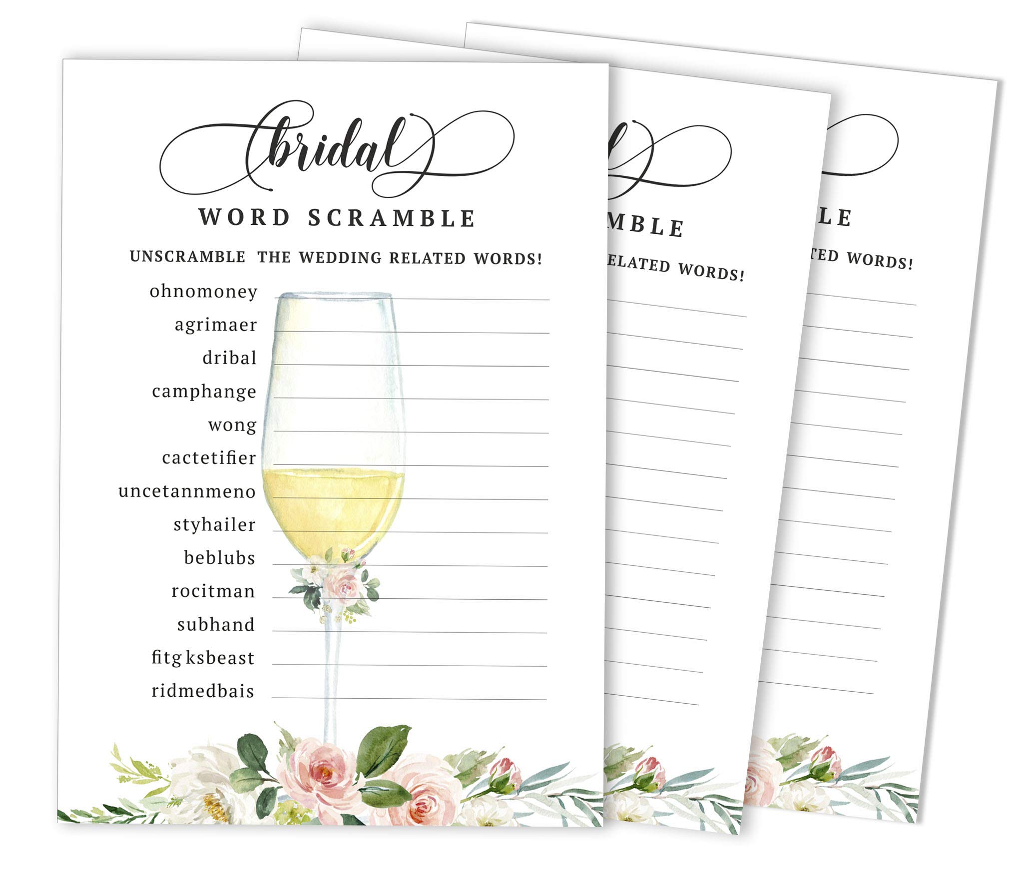 Inkdotpot Scramble Bridal Shower Game Cards Floral Brunch & Bubbly Party Wedding Supplies 50-Pack Wedding Word — image 1