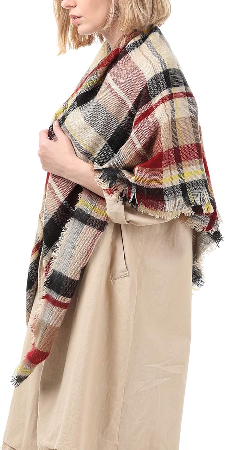 Zando Plaid Blanket Scarf Chunky Blanket Fall Stylish Scarves Women Soft Oversized Scarf Shawl Wrap Warm Cape Tassel Pink Light Red Scarfs at  Women’s Clothing store