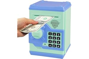 Cargooy Mini ATM Piggy Bank ATM Machine Best Gift for Kids,Electronic Code Piggy Bank Money Counter Safe Box Coin Bank for Boys Girls Password Lock Case (Cyan)