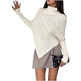 Milumia Women's Cable Knit Turtleneck Poncho Sweater Asymmetrical Long Sleeve Pullover Tops
