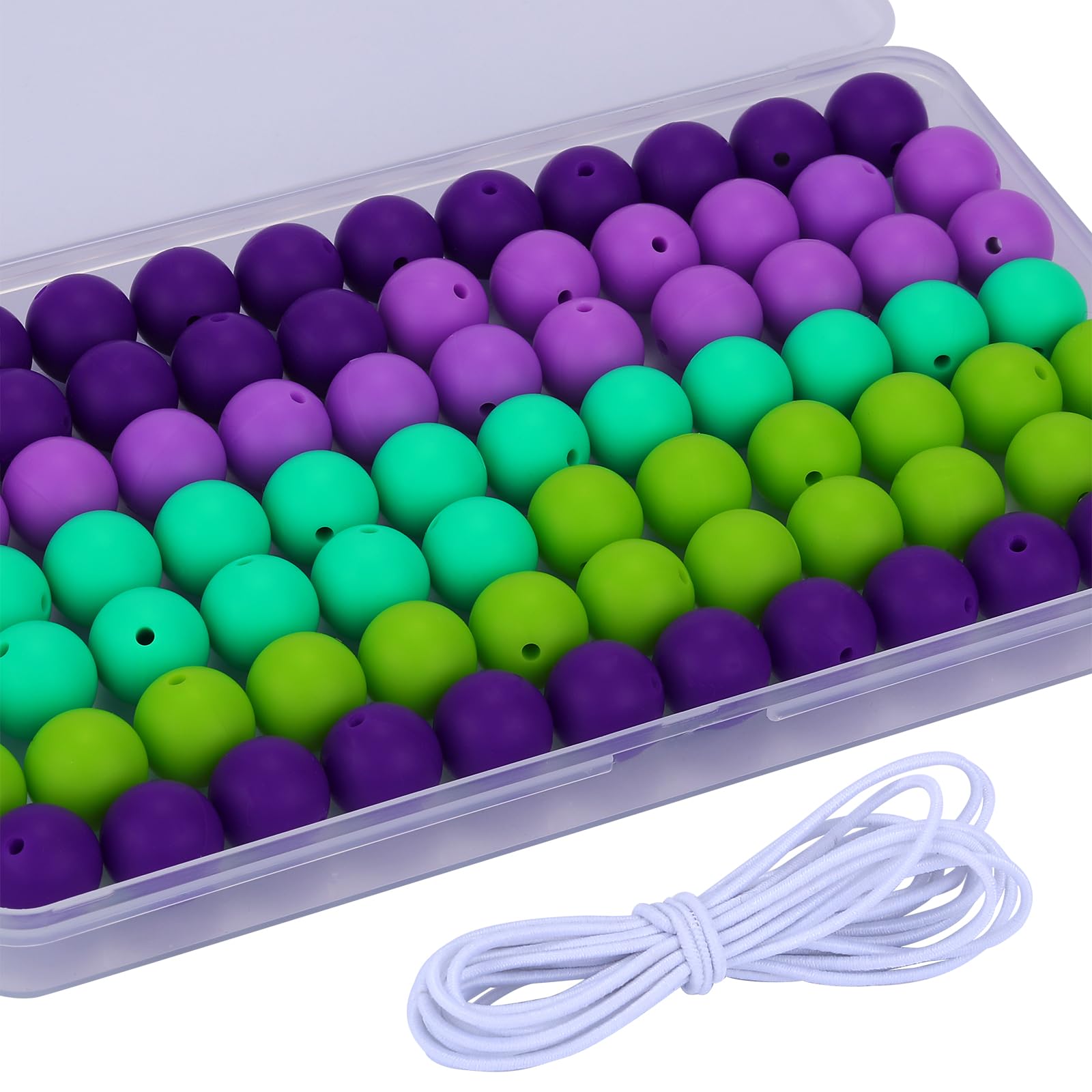 WEWAYSMILE 80pcs 15mm Silicone Beads, Bulk Round Silicone Beads, with 2 Meters Elastic Beaded Rope for Bracelet Keychain Lanyards Jewelry DIY Crafts