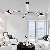 AFWAO 63" Mid-Century Modern Chandelier, Matt Black Adjustable 3-Arms Large Pendant Lighting Fixture for Bedroom Dining Room 