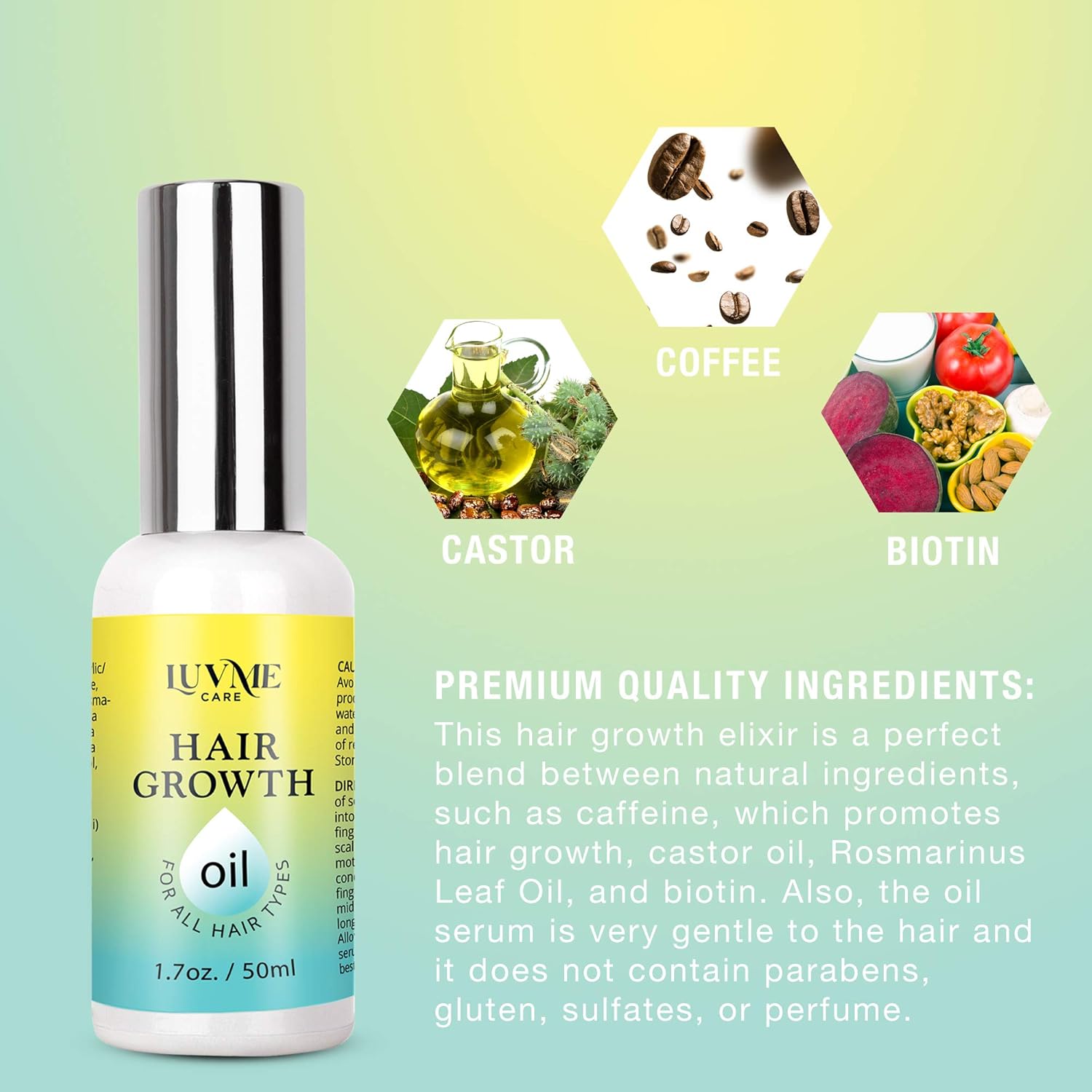 Luv Me Care Biotin Hair Growth Oil Hair Growth Serum for Thicker Longer Fuller Healthier Hair, Prevent Hair Loss & Thinning, All Natural Vitamin Rich Treatment, Women & Men, All Hair Types 1.7 oz : Beauty