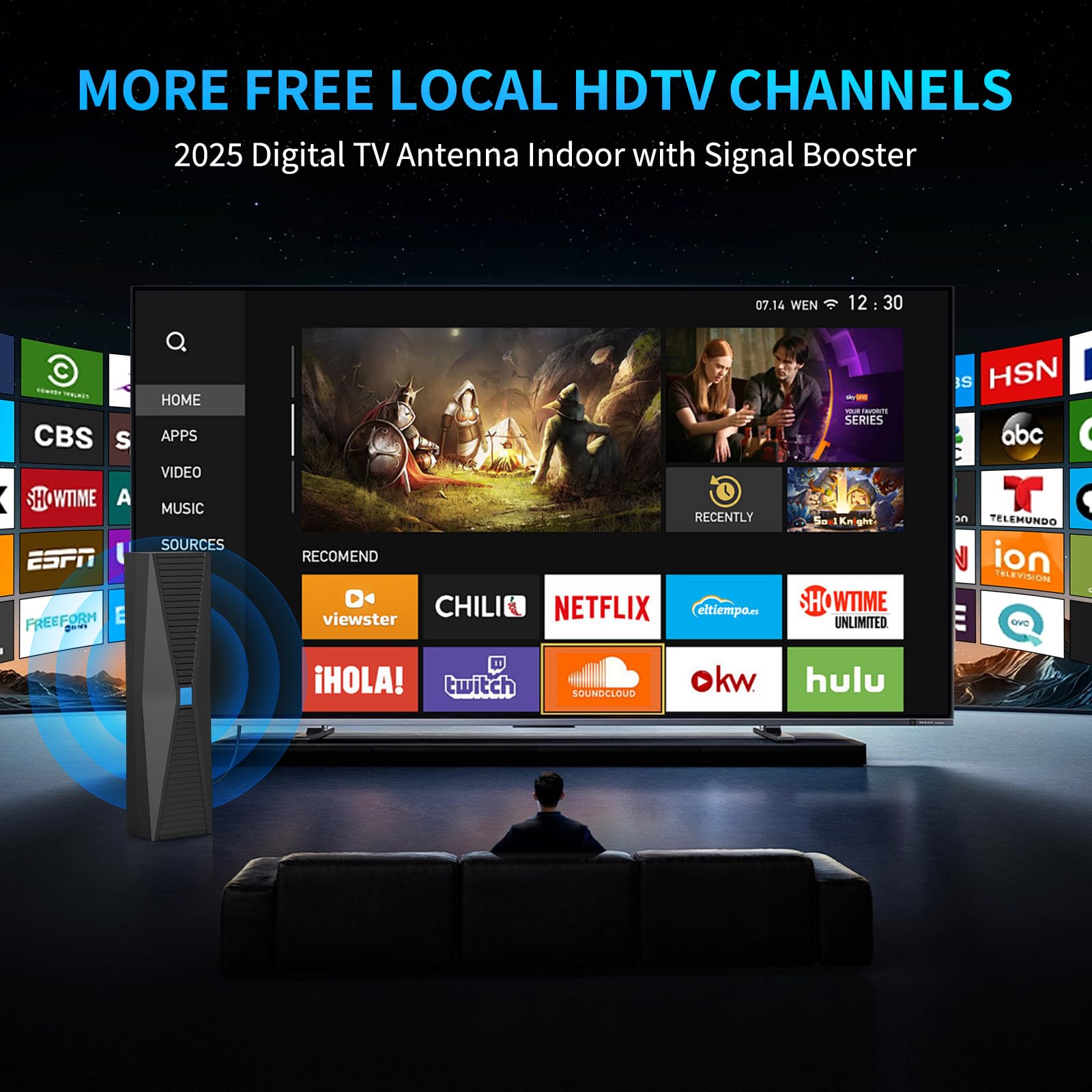 2025 Antenna for Smart TV for Local Channels,TV Antenna Indoor for Long Range Reception, Digital Antenna for Easy Installation and All Smart/Old TVs, Supports 4K 1080P HD VHF UHF