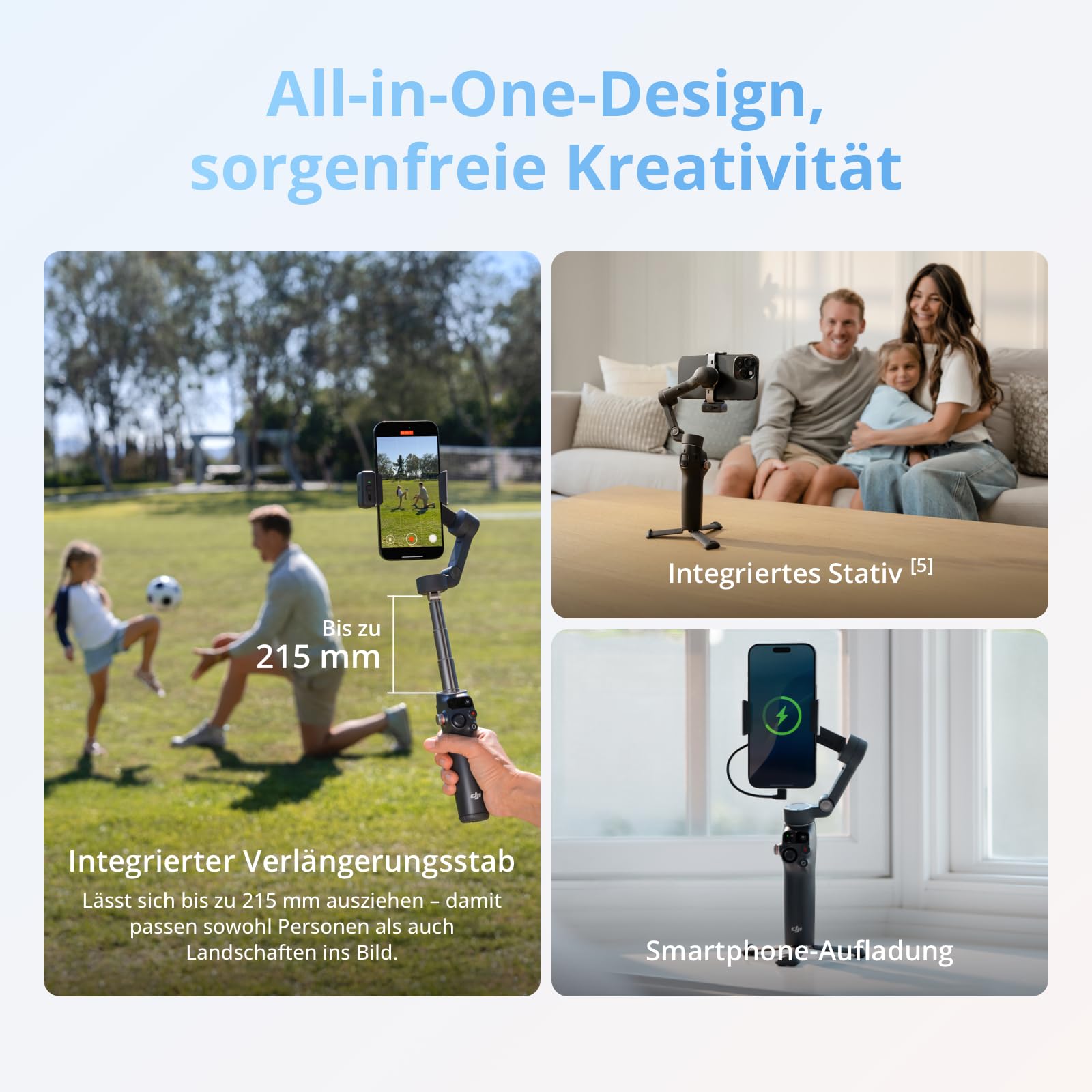 DJI Osmo Mobile 8 Advanced Tracking Combo Gimbal-Stabilisator für Smartphones, Natives AI-Tracking mit Audio und Beleuchtung, 360°-Schwenkrotation, Verlängerungsstab & Stativ integriert, 10 Std. Akku 6