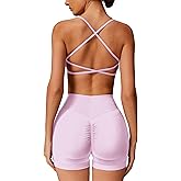 ABOCIW Womens Seamless Workout Sets Backless Sports Bra Scrunch Butt High Waist Gym Shorts 2 Piece Outfits