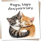 Happy Anniversary Card for Husband, Wife, Girlfriend, Boyfriend, Partner - For Cat Lovers, Animal Lovers - Happy Annipurrrsary - Sweet Anniversary Wishes