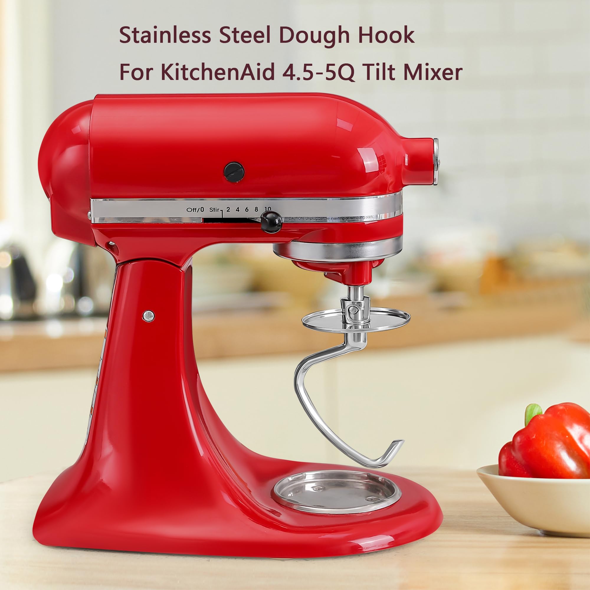 Stainless Steel Dough Hook for KitchenAid 4.5-5 Quart Tilt-Head Stand Mixers, Dishwasher Safe Metal Kneading Bread Hook Attachment for Kitchen Aid
