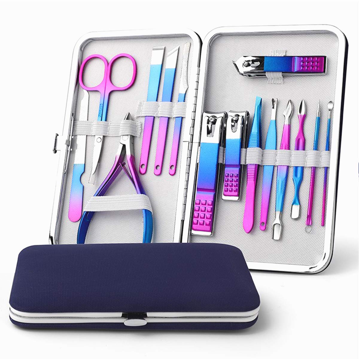 Nail Clippers Set Manicure Pedicure Kit Stainless Steel Beauty Tools Fingernail File Toenail Cutters Trimmers for Men & Women 15 in 1 with Portable Case : Beauty