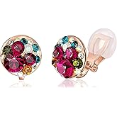EVEVIC Austrian Crystal Multicolored Cilp On Earrings for Women 14K Gold Plated Non Pierced for Sensitive Ears Jewelry Gifts
