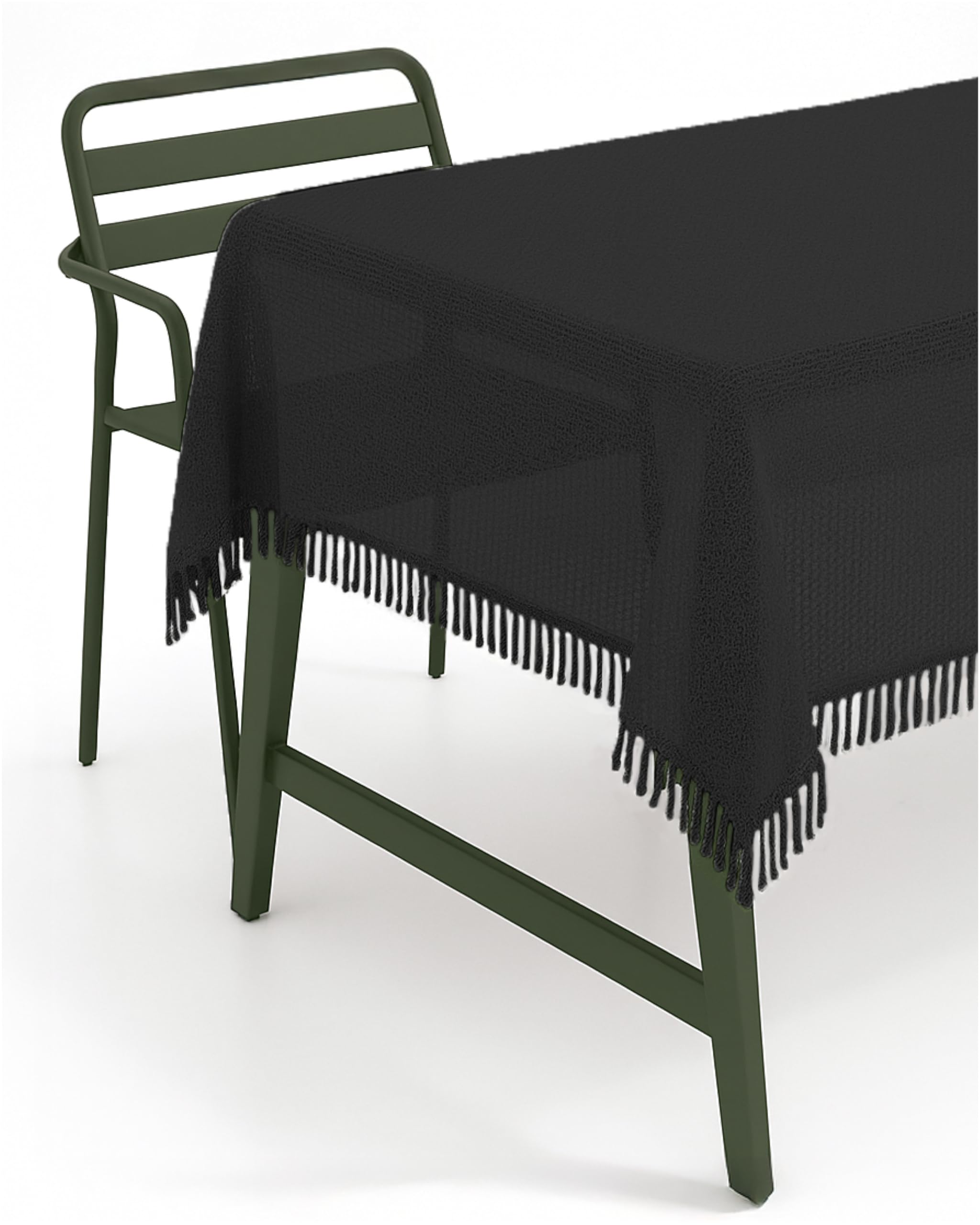 texpot Garden tablecloth with fringes, weatherproof, foamed, non-slip (140 cm round, black)