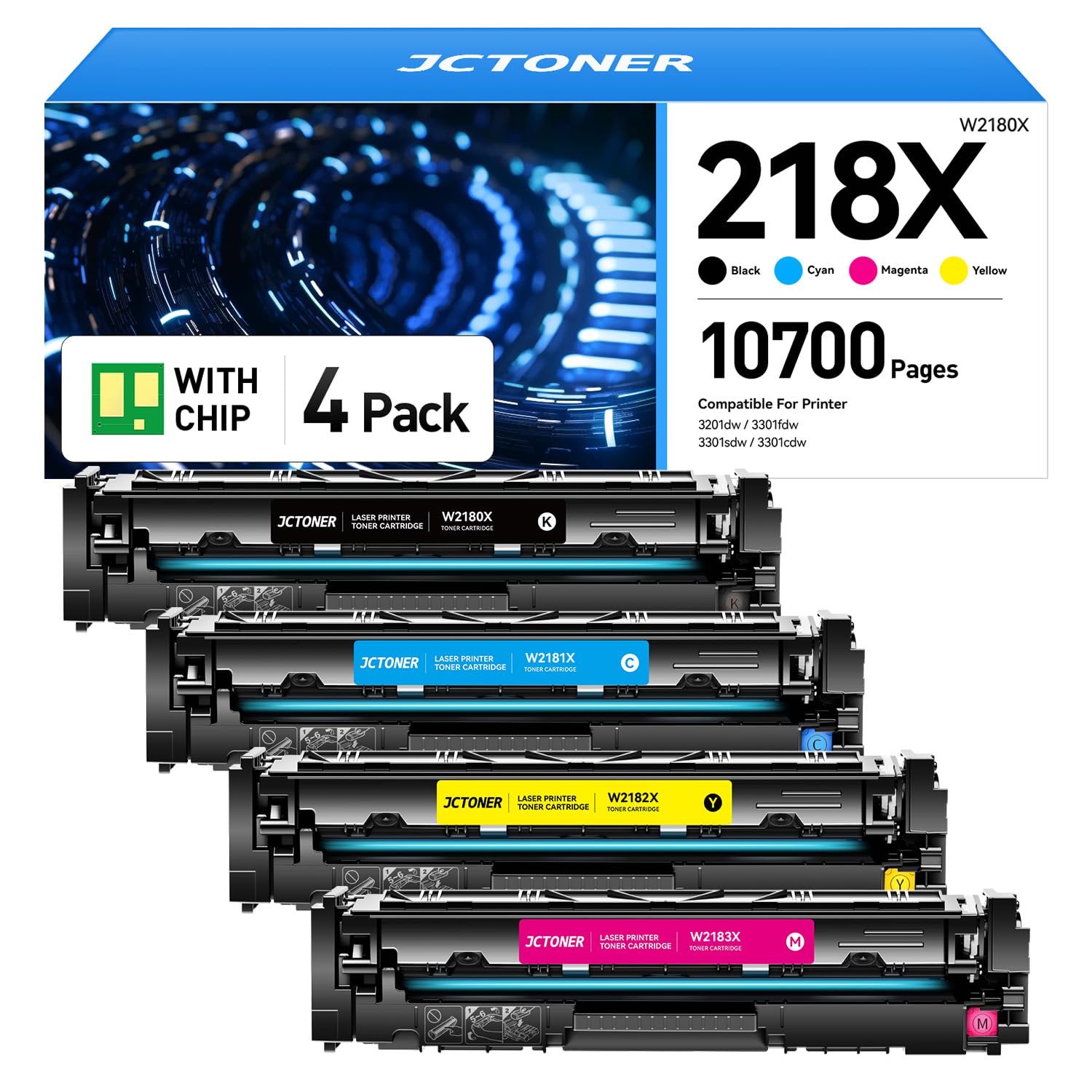 218X Toner Cartridge Set with chip 4-Pack High