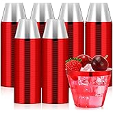 IJRPLM 100 Pcs Red Rimmed Plastic Cups, 9 oz Disposable Wine Glasses, Elegant Cocktail Cup, Hard Plastic Drinking Cup, Clear Party Cups for Wedding, Birthday, Family Gatherings, Holiday