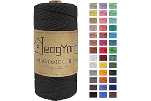 JeogYong Macrame Cord 2mm x 218 Yards, 3-Strand Twisted Natural Cotton Rope, Cotton String Coloured Craft Cord for Plant Hanger Wall Hanging Knitting Crafts, Black Color