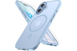 Miracase Magnetic for iPhone 17 Case (Compatible with MagSafe) with Screen Protector Military-Grade Protection, Anti-Fingerprint Translucent Matte Phone Cover for iPhone 17 6.3 inch, Light Blue