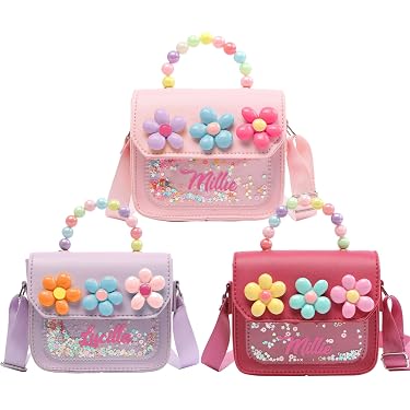 Lot De 2 Mini Sacs Tissés Paille Enfants - Mignons Rose & Beige Avec Fleurs Et Lapins, Sac Bandoulière Léger 12x14 Cm Pour Filles