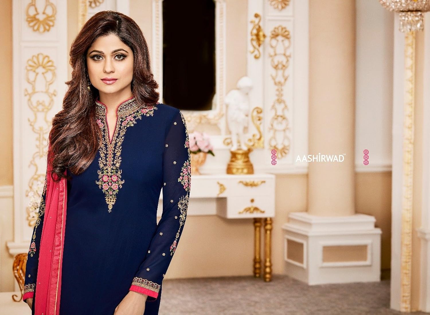 capri creation women's georgette gown dress material(1302_blue_free size)