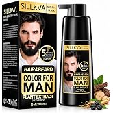 SILLKVA Black Men's Beard &amp; Mustache Dye Shampoo,3-in-1 Gray Hair Coverage | 5 Minute Gentle formula Beard Dye Color Shampoo ,No-Mix Formula,10.1 Fl Oz