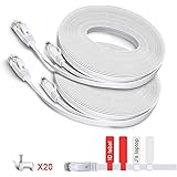 Cat 6 Ethernet Patch Cable Flat 25ft(2 Packs With Nails and Labels),Fast than Cat5e/Cat5,Short Network Cat6 Cable,25 ft Slim