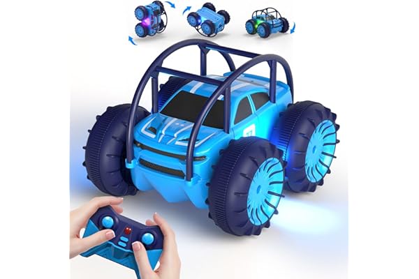 MaxTronic Amphibious Remote Control Car,Rechargeable RC Cars Toy 360° Flips Rotation Stunt Crawler 15KM/H 4WD All Terrain Out