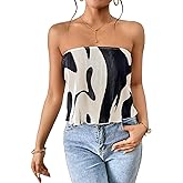 Verdusa Women's Colorblock Tube Top Casual Strapless Blouse Plisse Tops