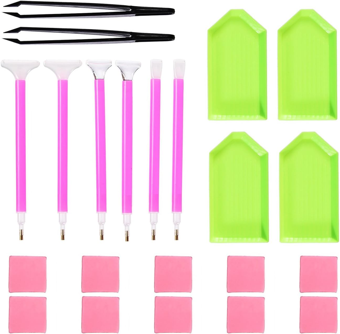 22 PCS DIY Diamond Painting Tools Kit,Cross Stitch Set Diamond Brush Set Including Quick Point Pen/Tray/Glue/Tweezers (Pink)