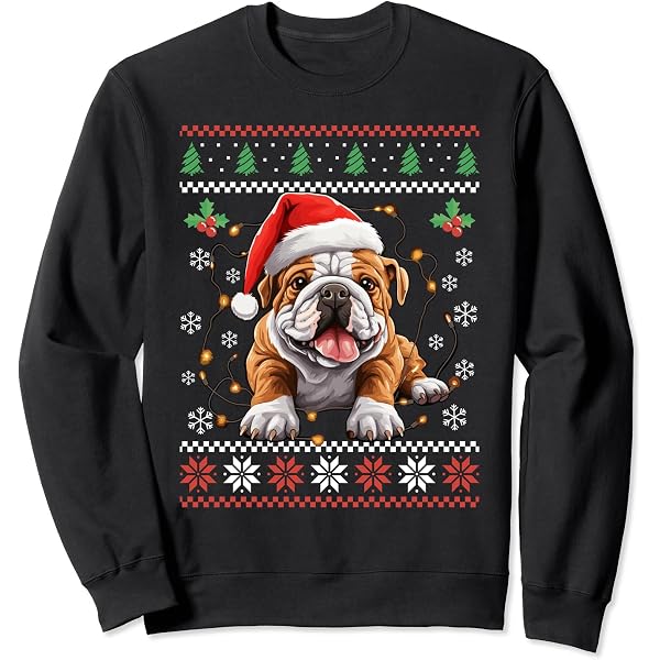 Perro Boston Terrier con luces navideñas en el sombrero de Papá Noel. Linda ilustración de