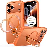TORRAS Q3 Spin for iPhone 17 Pro Max Case with 360 Magnetic Stand, Wireless Charging Compatible, Hard PC Case for 17 Pro Max Phone Case with Stand, Translucent Cosmic Orange