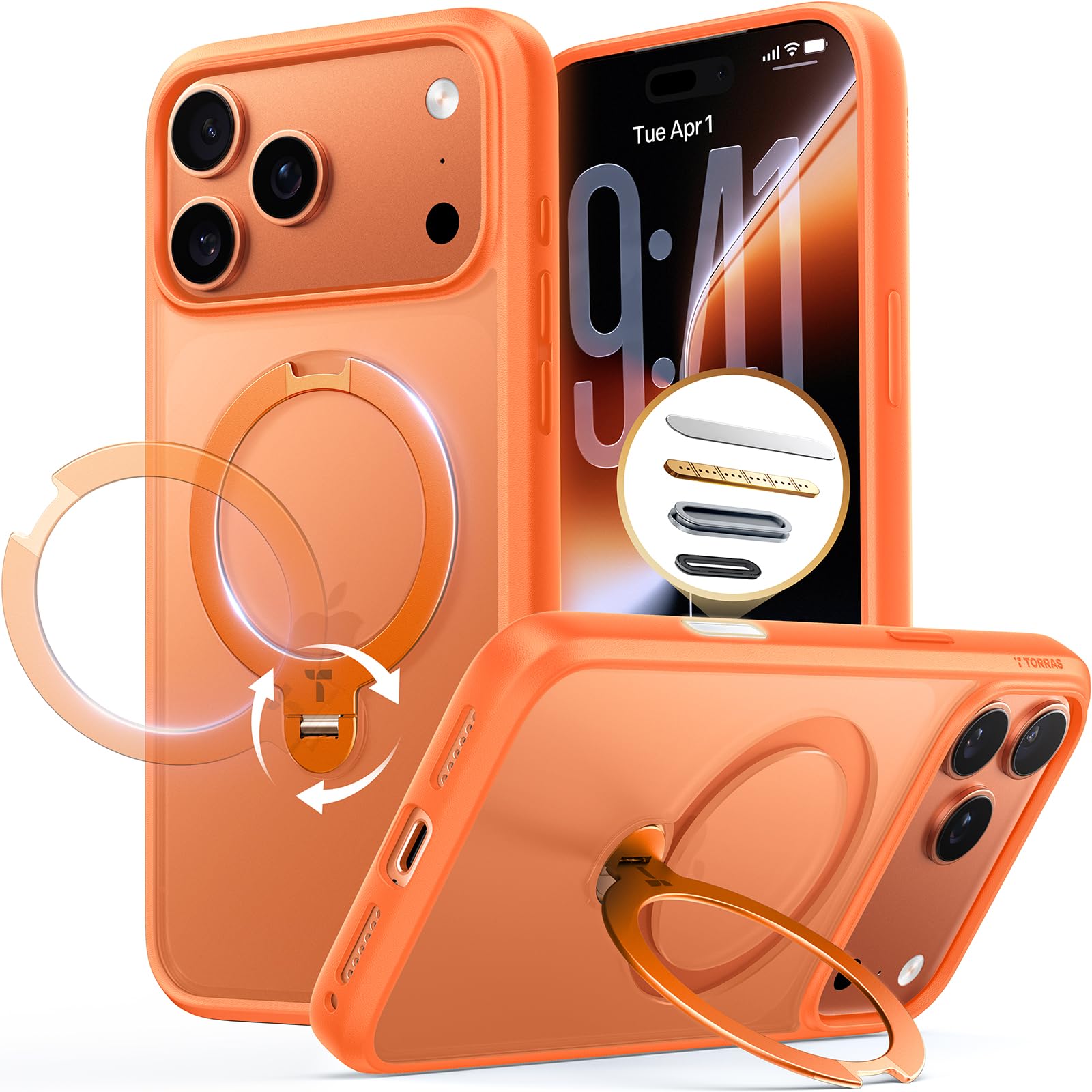 Photo 1 of TORRAS Cosmic Orange for iPhone 17 Pro Max Case with 360 Magnetic Stand, Camera Control Button, Wireless Charging Compatible, Shookproof Kickstand Case for 17 Pro Max Phone Case with Stand, Q3 Spin